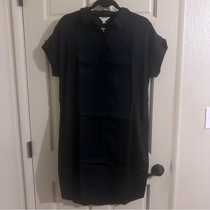 Black Button Down Collared Dress with Pockets